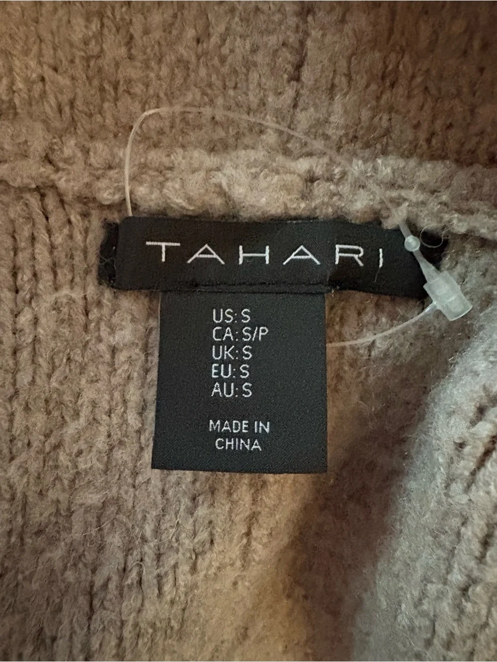 Tahari Light Gray Tan Hooded Sleeveless Knit Cardigan Vest